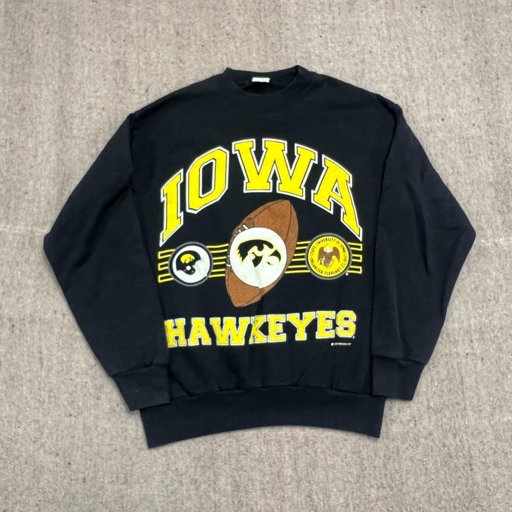 Vintage‎ Iowa Hawkeyes Sweatshirt Mens Large Black 1990s NCAA Football